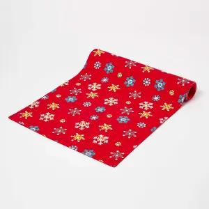 Homescapes Cotton Christmas Red Snowflake Table Runner