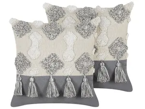 Set of 2 Cushions ALOCASIA Cotton 45 x 45 cm Geometric Tufted Beige