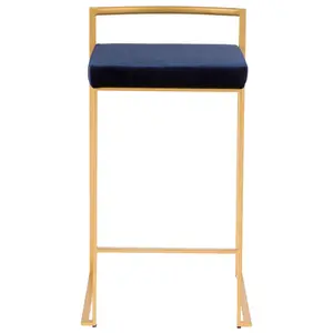 Daggett 68.5cm Bar Stool (Set of 2) Gold / Blue Velvet / Counter Stool (27" Seat Height)