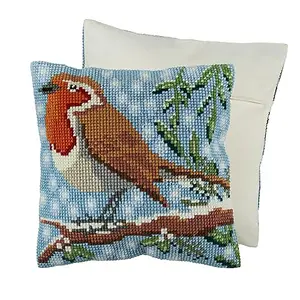 X/S CUSH ROBIN - Counted Cross Stitch Kit: Cushion: Christmas: Robin - Trimits