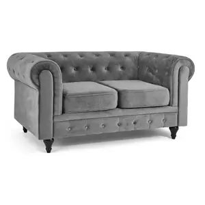 Velvet Chesterfield Sofa Suite Arm Chair, 2 Seater & 3 Seater - Grey