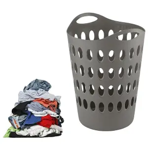 2x Tall Gray Flexi Lightweight Plastic Laundry Baskets For Home Laundry Clothes Storage Baskets