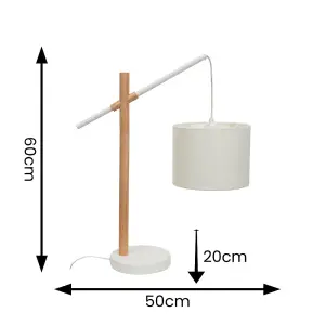 ValueLights Adrianna Wooden Hanging Table Lamp with White Drum Lamp Shade and LED Bulb