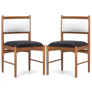 COSTWAY Wooden Dining Chairs Set of 2 Rubber Wood Frame Kitchen Chairs w/ Faux Leather Padded Seat