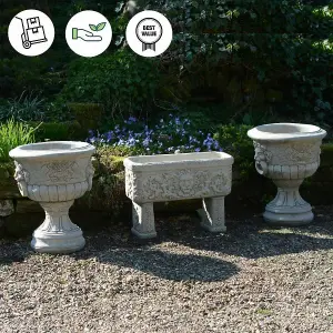 Pair of Lion Head design Stone Vases and Planter Troughs