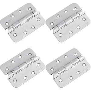 4 PACK - PAIR Grade 13 Hospital Tip Ball Bearing Hinge - RADIUS 102 x 76mm Satin Steel