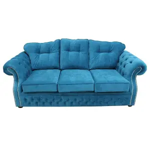 Chesterfield 3 Seater Danza Teal Fabric Sofa Settee Custom Made In Era Style