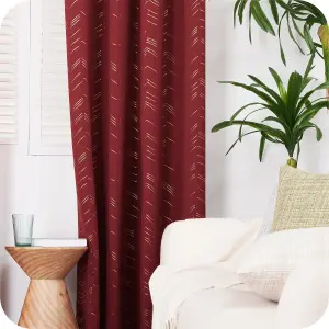 Deconovo Foil Printed Thermal Curtains 46 x 90 Inch Dark Red 2 Panels Super Soft Ring Top Blackout Curtains for Bedroom