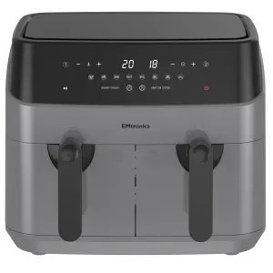 EMtronics Double Basket Air Fryer Large Digital 9 Litre Dual with Timer - Grey