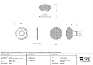 From The Anvil Polished Chrome Hammered Mushroom Cabinet Knob 38mm