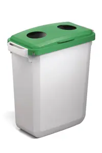 Durable DURABIN Grey Rectangular Recycling Bin + Green Hinged Bottle Lid - 60L