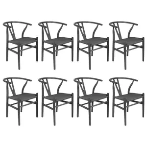 Nicholas Winter Beech Wooden Wishbone Dining Chairs - Black/Black - Set of 8