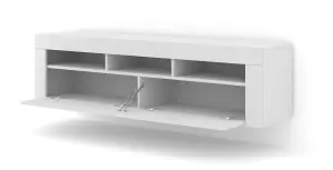 MORENO 160 TV Cabinet - White Matt, Versatile Wall Mountable or Free-Standing Unit 350mm x 410/430mm x 1600mm