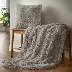 Cuddly Deep Pile Faux Fur Cushion Cover Silver