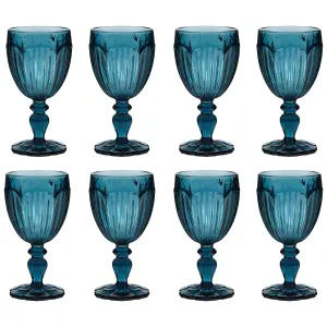 Set of 8 Luxury Embossed Blue Drinking Wine Glass Wine Goblets 280ml