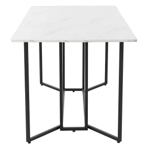 Unique Metal Frame Rectangular Dining Table in Modern Marble Pattern Kitchen Table with Adjustable Feet, White/Black