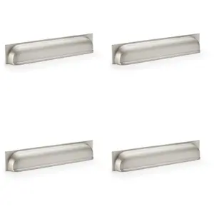 4 PACK - Backplate Cup Handle - Satin Nickel 203mm Centres Solid Brass Shaker Drawer Pull