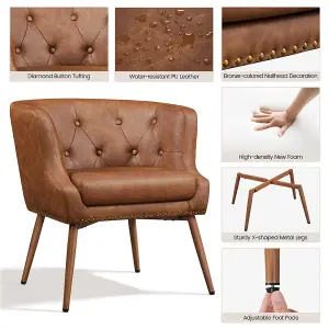 Yaheetech Retro Brown Button Tufted Faux Leather Armchair with Metal Legs