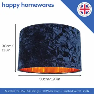 Modern Navy Blue Crushed Velvet 20 Floor/Pendant Lampshade with Copper Inner