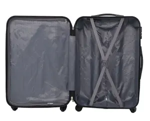 LUGGIT 3 Pcs Travel Lightweight Trolley Luggage Suitcase Set of 3 Sizes, ABS Shell - Ridged Line Black