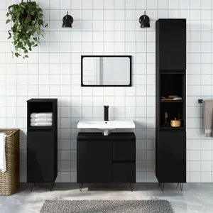 Berkfield Bathroom Cabinet Black 30x30x190 cm Engineered Wood