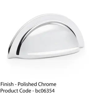 Ridged Cup Handle - Polished Chrome 76mm Centres Solid Brass Shaker Drawer Pull