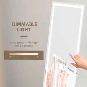 HOMCOM LED Lighted Full Length Mirror Dimmable Full Size Body Mirror for Bedroom, White