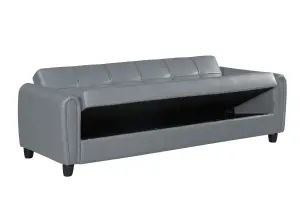 Zinc 3 Seater Faux Leather Sofa Bed with Hidden Storage In PU Leather - GREY