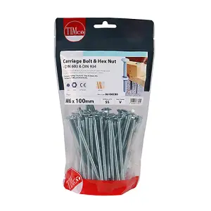 Timco - Carriage Bolts & Hex Nuts - Zinc (Size M6 x 100 - 55 Pieces)