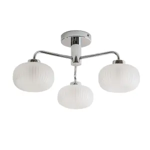 ValueLights Amaia 3 Way Ceiling Light Ribbed Glass Shade IP44 Bathroom - Chrome - Bulbs Included