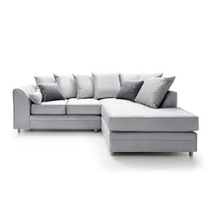 Chicago Velvet Right Facing Corner Sofa in Light Grey