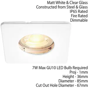 IP65 Bathroom Slim Square Ceiling Downlight Matt White Recessed GU10 LED Lamp