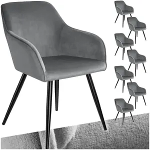 Chair Marilyn - with armrests, padded, velvet look, black steel legs - grey/black