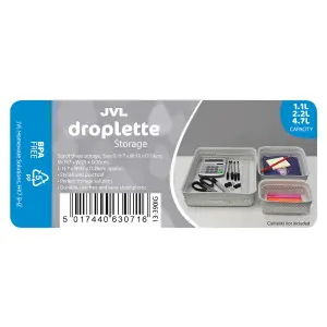 JVL Droplette Design Set of 3 Rectangular Plastic Storage, 3 Sizes, Grey