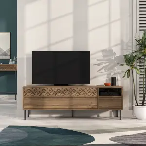 Decortie Heaton Modern Multimedia Unit with Storage TV Cabinet 60" Dark Oak Effect 145cm