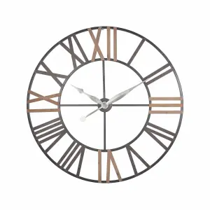 Natural Wood and Antique Grey Metal Round Wall Clock Large