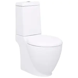 Berkfield WC Ceramic Toilet Bathroom Round Toilet Bottom Water Flow White