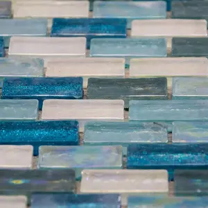 Luxury Textured Aqua, Blue & Pearl Iridescent Glass Mosaic Wall Tiles Sheet 8mm