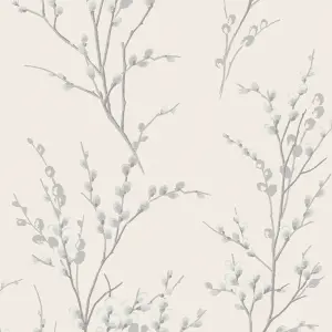 Laura Ashley Willow Off white & steel Floral Smooth Wallpaper