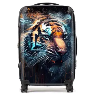 Tiger Face Splashart Dark Background Suitcase - Medium