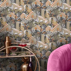 Envy Vacay Ochre Natural Floral Wallpaper