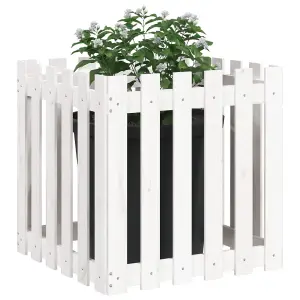 Berkfield Garden Planter with Fence Design White 60x60x60 cm Solid Wood Pine