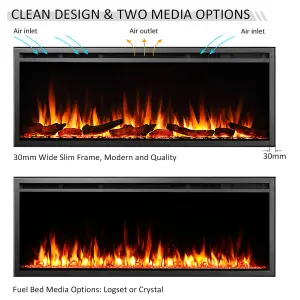 FLAMME 40"/102cm Castello Slim Frame Recessed Media Wall Inset Electric Fireplace with Multi Flame Colours 750W/1500W