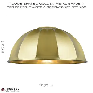 Modern Satin Gold Pendant Lighting Shade with Domed Shape and Outer Trim Lip