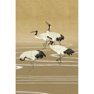 Cranes On Gold II - Wrapped Canvas Painting 46cm H x 30cm W