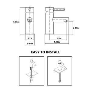 BATHWEST Matte Black Single Lever Faucet Bathroom Sink Taps Brass Solid Basin Mixer Tap with Waste