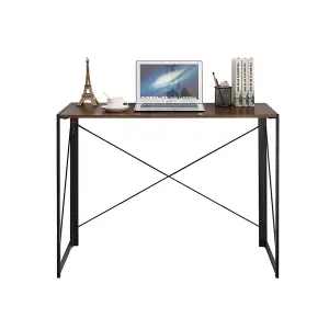 House of Home Folding Desk Computer Rustic Brown Wood Foldable Study Table Laptop Office Space