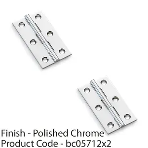 2 PACK - PAIR Solid Brass Cabinet Butt Hinge - 64mm - Polished Chrome Premium Cupboard