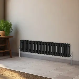 Right Radiators 300x1460 mm Horizontal Traditional 2 Column Cast Iron Style Radiator Black