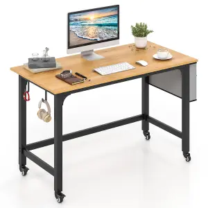 COSTWAY Mobile Computer Desk 120cm Home Office Desk w/ Lockable Wheels